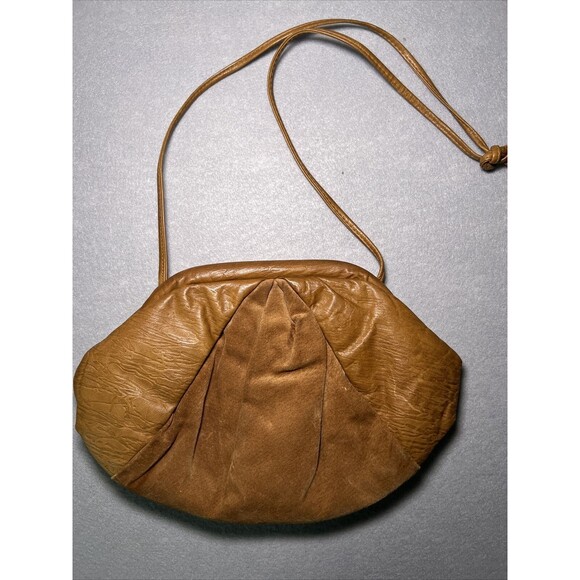 Vintage Samir Leather Clamshell Handbags Crossbody Purse Tan Boho 1970s - Picture 1 of 9